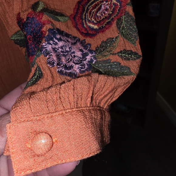 Orange Off-Shoulder Tunic with Floral Embroidery - Picture 4 of 6